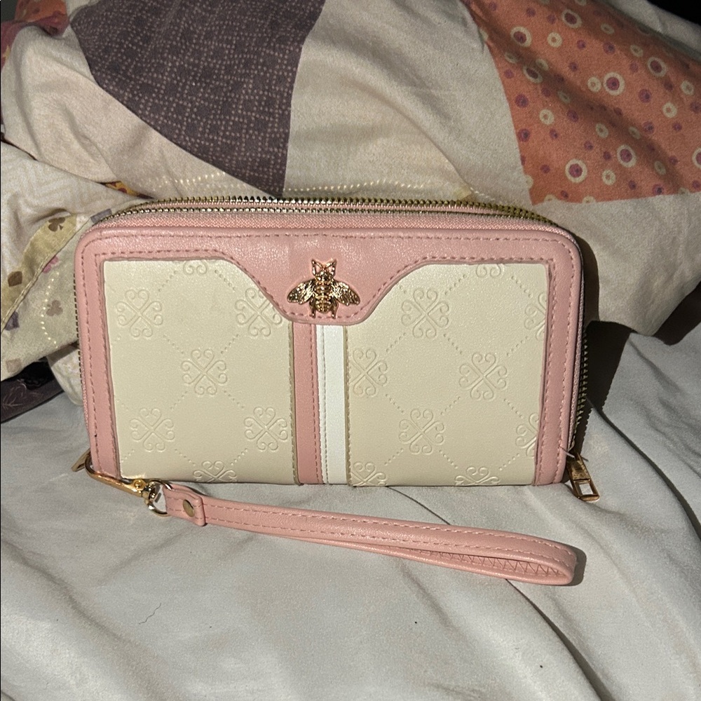 Chic Pink and Cream Women's Wallet with Gold Accent
